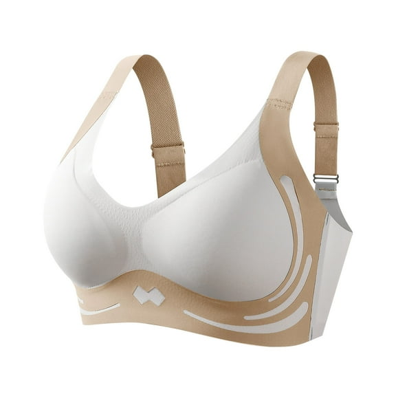 KHONTS Women's Plus Size Push up Bras Wireless Comfortable No Underwire Full Coverage Bra Full Coverage Everyday T Shirts Bralettes Beige M