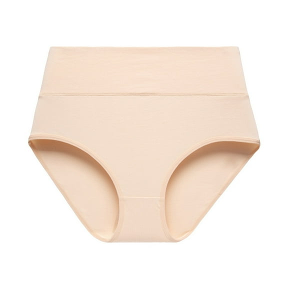 KHONTS Women's Plus Size Underwear Cotton Tummy Control High Waisted Underpants Soft Breathable Full Coverage Panties Beige M