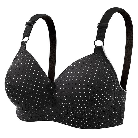 KHONTS Women's Polka Dot Printed Push up Bras Lush Gathering No Underwire Bra Lifting Lush High Supportive Bralettes Black 36