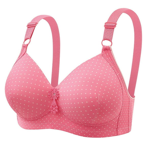 KHONTS Women's Polka Dot Printed Push up Bras Lush Gathering No Underwire Bra Lifting Lush High Supportive Bralettes Pink 40