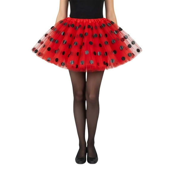 KHONTS Women's Polka Dot Tulle Tutu Skirt Layered Ballet Tutu Skirts Red2 One Size