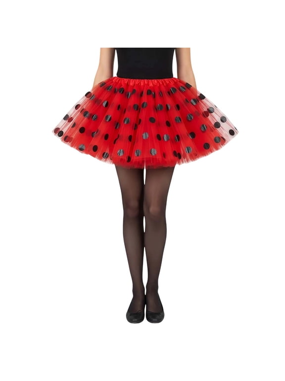 Women's Polka Dot Tulle Tutu Skirt Layered Ballet Tutu Skirts Red2 One Size