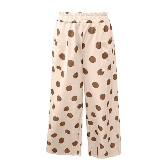 KHONTS Women's Polka Dot Wide Leg Pants Elastic High Waist Pants Patterned Palazzo Casual Pants with Big Pocket