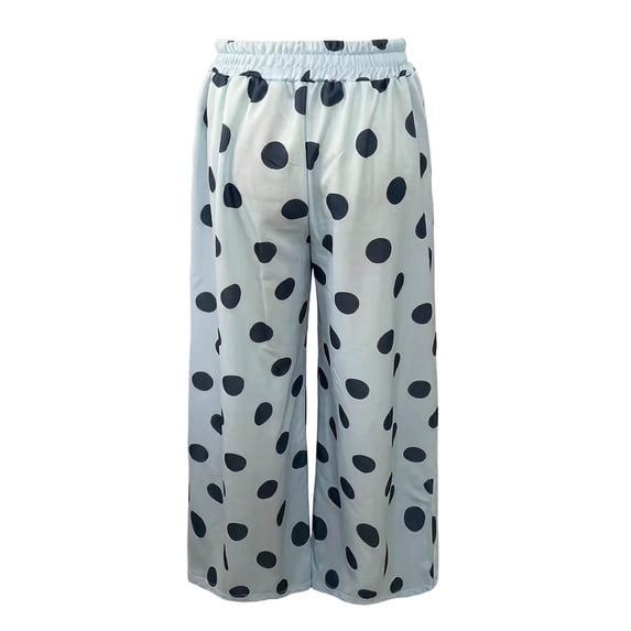 KHONTS Women's Polka Dot Wide Leg Pants Elastic High Waist Pants Patterned Palazzo Casual Pants with Big Pocket