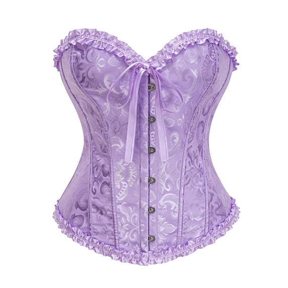 KHONTS Women's Renaissance Corset Tops Lace up Corset Gothic Slim Fit Hook Closure Floral Printed Bustier Purple XS