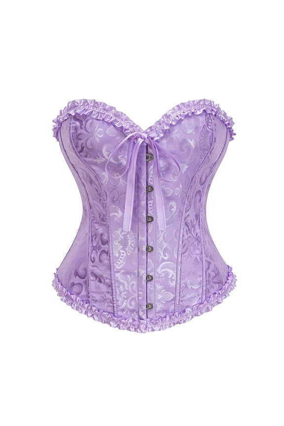 Women's Renaissance Corset Tops Lace up Corset Gothic Slim Fit Hook Closure Floral Printed Bustier Purple XXL