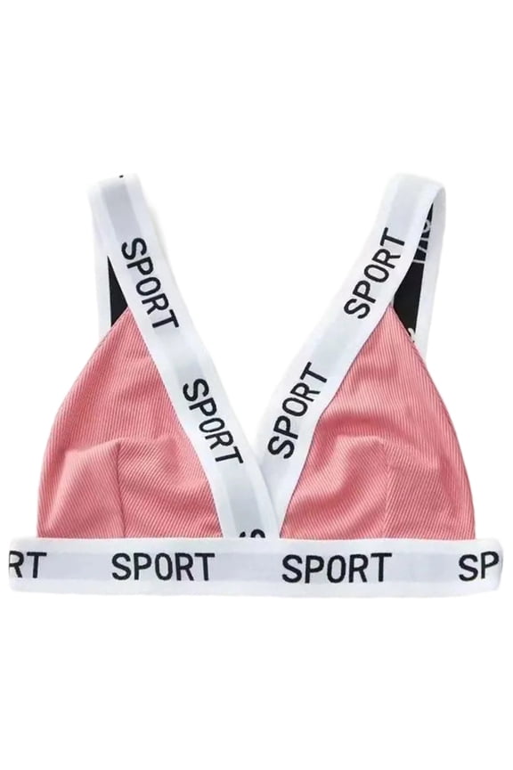 Women's Ribbed Letter Printed Triangle Cup Bras Seamless Comfort Bra Stretchy Soft Wireless Bralettes for Daily Wear Pink XL