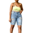 thumbnail image 1 of KHONTS Women's Ripped Stretchy Long Jean Shorts Mid Rise Frayed Cut off Bermuda Shorts Blue XL, 1 of 9