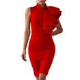thumbnail image 1 of KHONTS Women's Ruffle Sleeveless Bodycon Knee Length Party Pencil Midi Dress Red L, 1 of 4