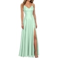 thumbnail image 1 of KHONTS Women's Satin Bridesmaid Dresses for Wedding Dress Formal Long A-Line Prom Party High Slit Gowns Light Green XS, 1 of 5
