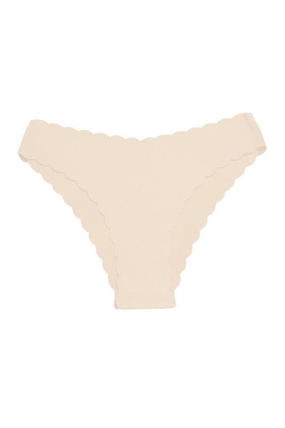Women's Seamless Cheeky No Show Underwear Soft Ribbed Invisible Panties Wave Edge Briefs Beige M