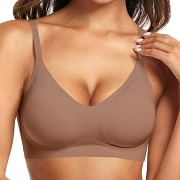 KHONTS,Women's Seamless No Underwire Sport Bras Comfort Push up Bra Buttery Soft Wireless Full Coverage Everyday Bralettes Coffee L