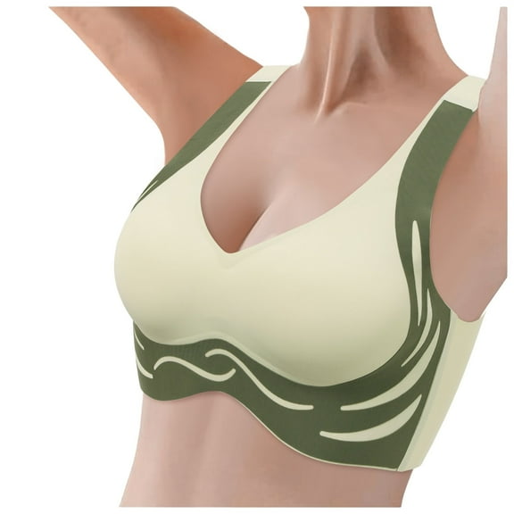 KHONTS Women's Seamless Push up Bras High Supportive Soft Bra Lifting Comfy Wireless Padded Bralettes for Daily Wear Green M