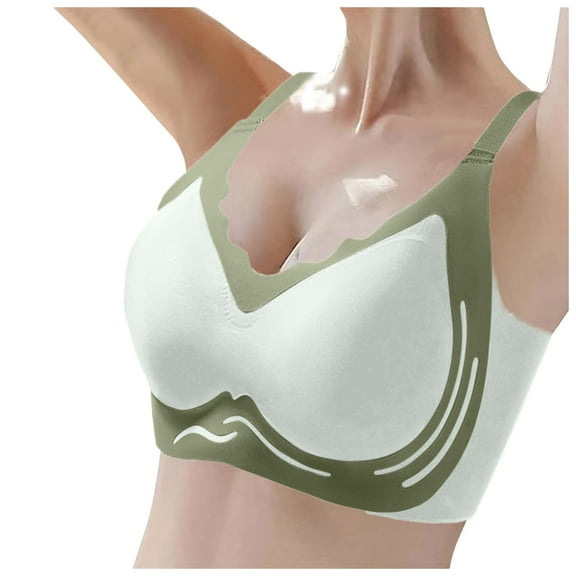 KHONTS Women's Seamless Push up Bras High Supportive Soft Bras Lifting Soft Comfy Bra Wireless Padded Bralettes Green M
