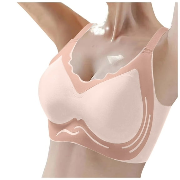 KHONTS Women's Seamless Push up Bras High Supportive Soft Bras Lifting Soft Comfy Bra Wireless Padded Bralettes Pink XXL