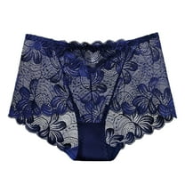 KHONTS Women's See Through Underwear Lace Panties High Waisted Plus Size Briefs Breathable Soft Underpants Dark Blue XL