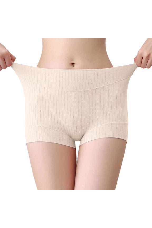 Women's Seniors Plus Size Ribbed Panties Comfy Soft Seamless Full Coverage Boxer Brief High Waist Tummy Control Briefs Grey XL