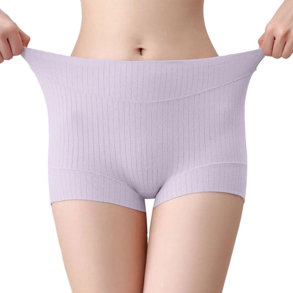 KHONTS Women's Seniors Plus Size Ribbed Panties Comfy Soft Seamless Full Coverage Boxer Brief High Waist Tummy Control Briefs Light Purple XL