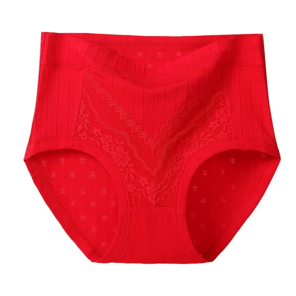 KHONTS Women's Seniors Underwear High Waisted Panties Soft Full Coverage Briefs Tummy Control Underpants Red XL