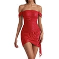 thumbnail image 1 of KHONTS Women's Sequin Dresses off Shoulder Pleated Tight Short Prom Dress Formal Party Gowns Red M, 1 of 4