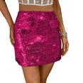 thumbnail image 1 of KHONTS Women's Sequin Sparkly Skirt Low Waist Bodycon Party Club Shorts Mini Micro Glitter Skirts Rave Outfit Hot Pink XL, 1 of 7