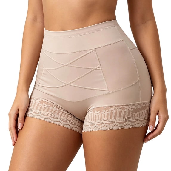 KHONTS Women's Shapewear Tummy Control Underwear High Waisted Girdle Body Shaper Stretch Full Coverage Shorts Beige M