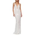 thumbnail image 1 of KHONTS Women's Sparkly Sequin Prom Dress V Neck Long Formal Evening Party Gowns White S, 1 of 4