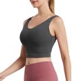 thumbnail image 1 of KHONTS Women's Sports Bra Longline Crop Tank Top Padded Workout Running Yoga Bralettes Grey L, 1 of 7