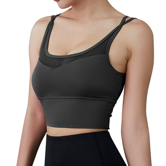 KHONTS Women's Sports Bras Back Padded Workout Tank Tops Medium Support Crop Yoga Scoop Neck Bralettes Black XXL