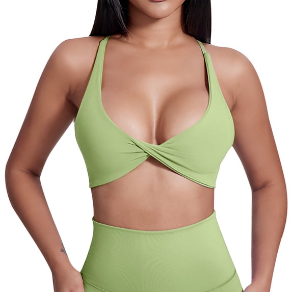 KHONTS Women's Sports Bras Backless Strappy Workout Bra Low Support Gym Bras Light Green2 S