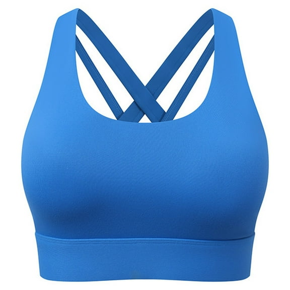 KHONTS,Women's Sports Bras Criss-Cross Back Padded Strappy Sports Bras Support Yoga Bralettes Blue XL