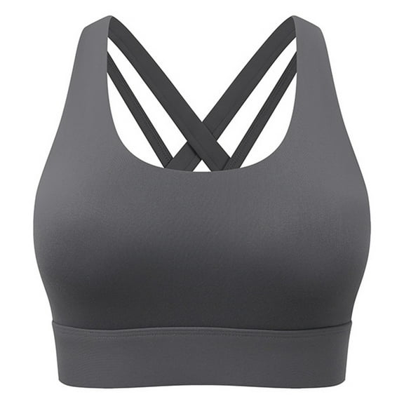 KHONTS,Women's Sports Bras Criss-Cross Back Padded Strappy Sports Bras Support Yoga Bralettes Grey S