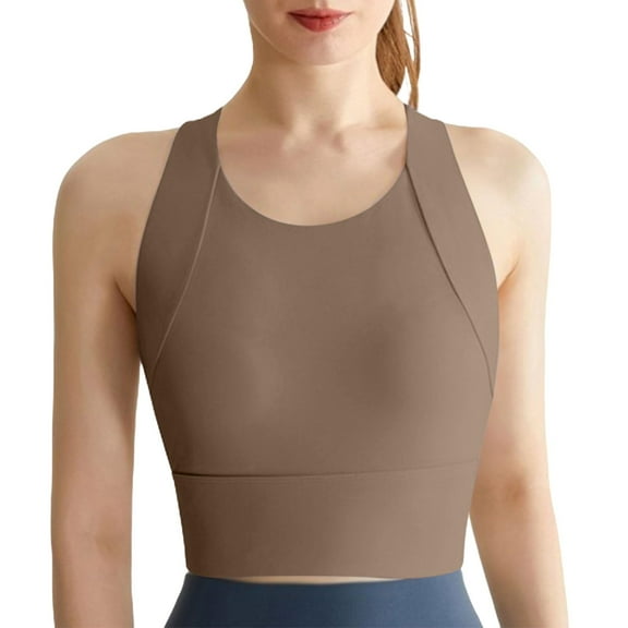 KHONTS,Women's Sports High Support Bras Athletic Sports Bra Moulded Cup High Impact Workout Camisole Coffee S