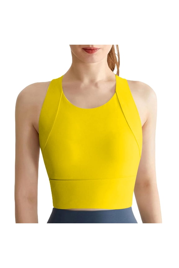 ,Women's Sports High Support Bras Athletic Sports Bra Moulded Cup High Impact Workout Camisole Yellow M