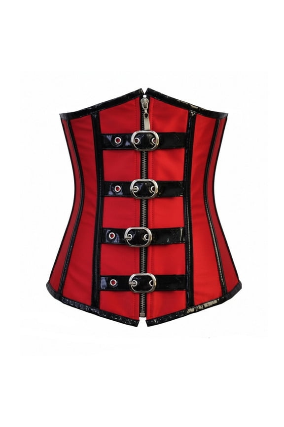 Women's Steampunk Leather Bustier Halter Shoulder Straps Underbust Corset Tops Red L