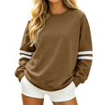 thumbnail image 1 of KHONTS Women's Striped Oversized Sweatshirt Crewneck Pullover Tops Basic Drop Shoulder Retro Sporty Fashion Fall Outfits for Casual Daily Khaki M, 1 of 4