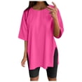 thumbnail image 1 of KHONTS Women’s Summer Casual T Shirts Short Sleeve Baggy Workout Tees 20s Solid Color Crew Neck Tops Hot Pink S, 1 of 5