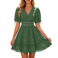 thumbnail image 1 of KHONTS Women's Summer Dress Hollow out Lace V-Neck Puff Short Sleeve A-Line Layered Short Dresses Green XXL, 1 of 4