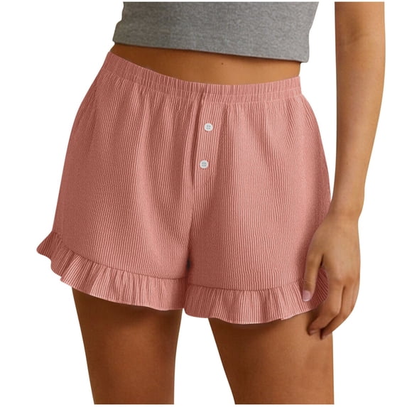 KHONTS Women's Summer Pajama Boxer Shorts Ruffle Spring Sleepwear Textured Casual Beach Pj Bottoms Pink XXL