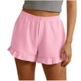 thumbnail image 1 of KHONTS Women's Summer Pajama Boxer Shorts Ruffle Spring Sleepwear Textured Casual Beach Pj Bottoms Red S, 1 of 7