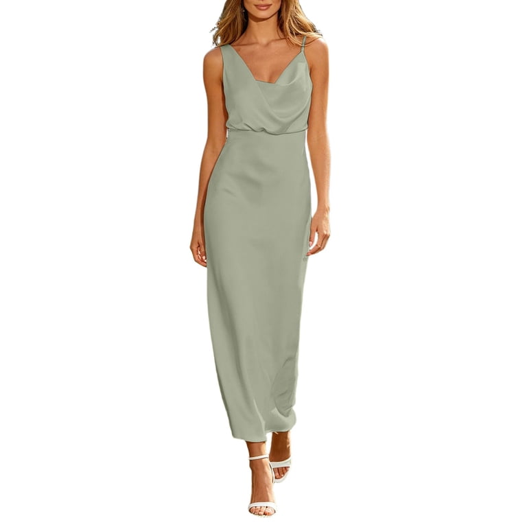 green satin summer dress Khonts Women's Elegant Cowl Neck Adjustable Spaghetti Strap Wedding Guest Party Maxi Dresses Light L, Size: Large expensive