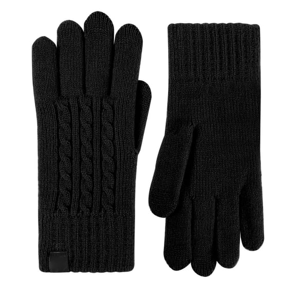 KHONTS Women's Touchscreen Pure Gloves Soft Knit and Long Ribbed Cuffs Mittens Black One Size