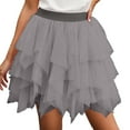 thumbnail image 1 of KHONTS Women's Tulle Mini Skirt Ruffled Mesh Puffy Ballet Tutu Skirts 50s Carnival Party Elastic Waist Short Underskirts Grey M, 1 of 4