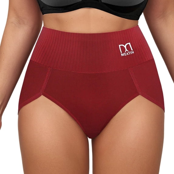 KHONTS Women’s Tummy Control Mid Waist Hipster Panties High Cut Briefs Soft Comfy Breathable Underwear Wine XL