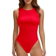 thumbnail image 1 of KHONTS Women's Tummy Control Shapewear Bodysuit High Cut Seamless Body Shaper Sleeveless Racerback Thong Body Suit Tank Red XS, 1 of 8