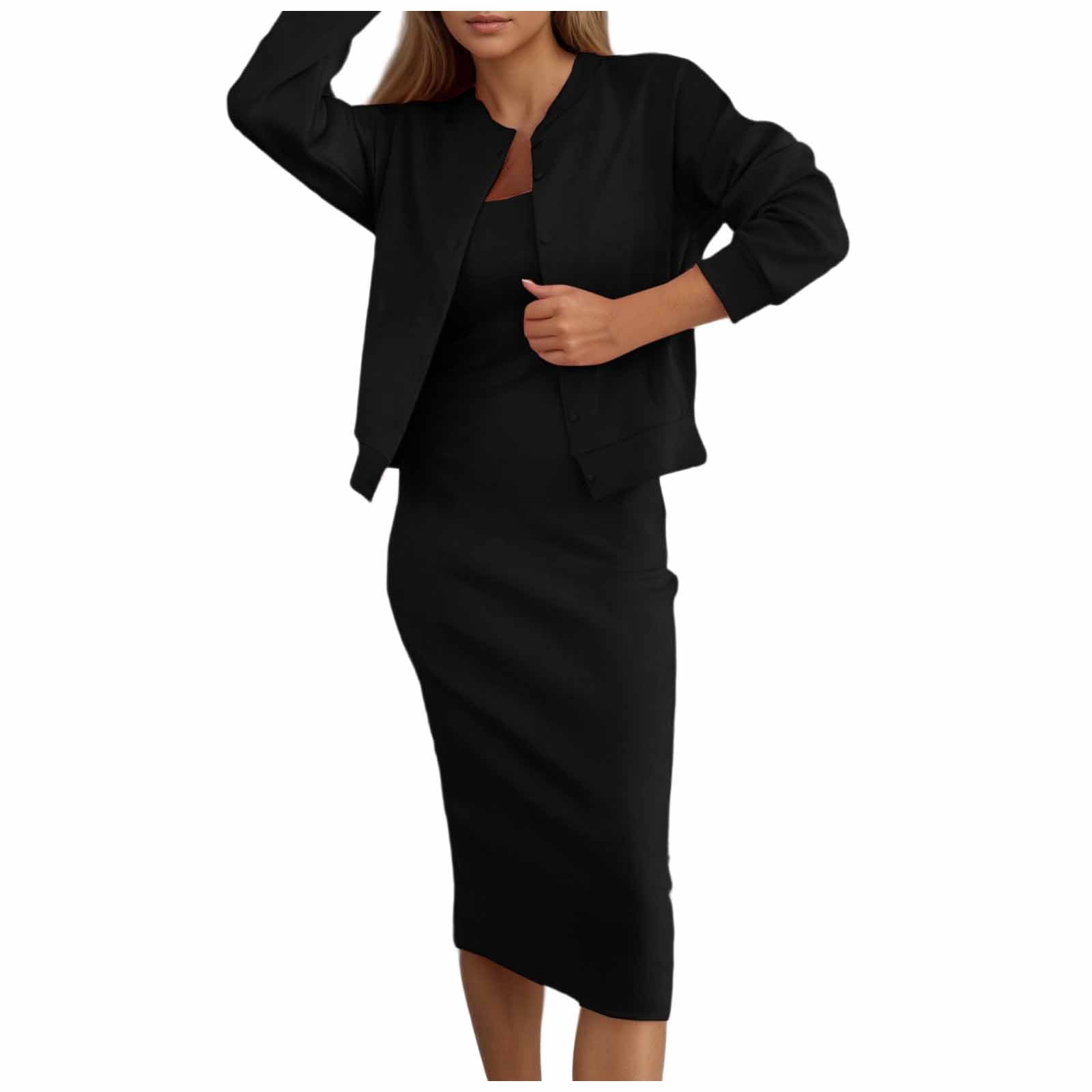 jackets for bodycon dress Khonts Women's Two Piece Sets Button Nightclub Party Tracksuit Outfits Black XL Vedress bridesmaid dress 116cm/45.67 Waist Size:DAD-2XL-FAMILY Niamh Modest Square Short
