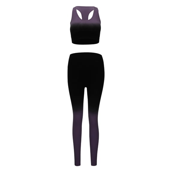KHONTS Women's Two Piece Sets Racerback Yoga Bras Workout Gradient Color Outfits Waistband Exercise Outfits Purple XL