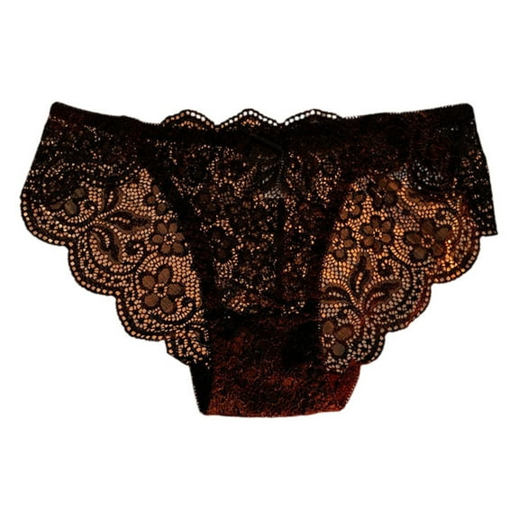 KHONTS Women's Underwear Lace Mesh Sheer Mid Waisted Underpants See Through Seductive Pants Black L