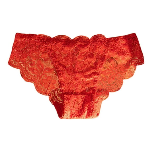 KHONTS Women's Underwear Lace Mesh Sheer Mid Waisted Underpants See Through Seductive Pants Red M