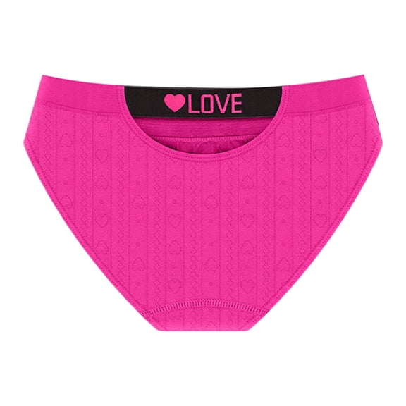 KHONTS Women's Underwear Letter Printed Waistband Full Coverage Briefs Mid Waisted Breathable Underpants Hot Pink M